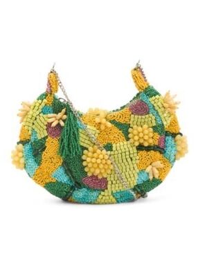 NWT Beaded Floral Crescent Crossbody Bag - Yellow Green